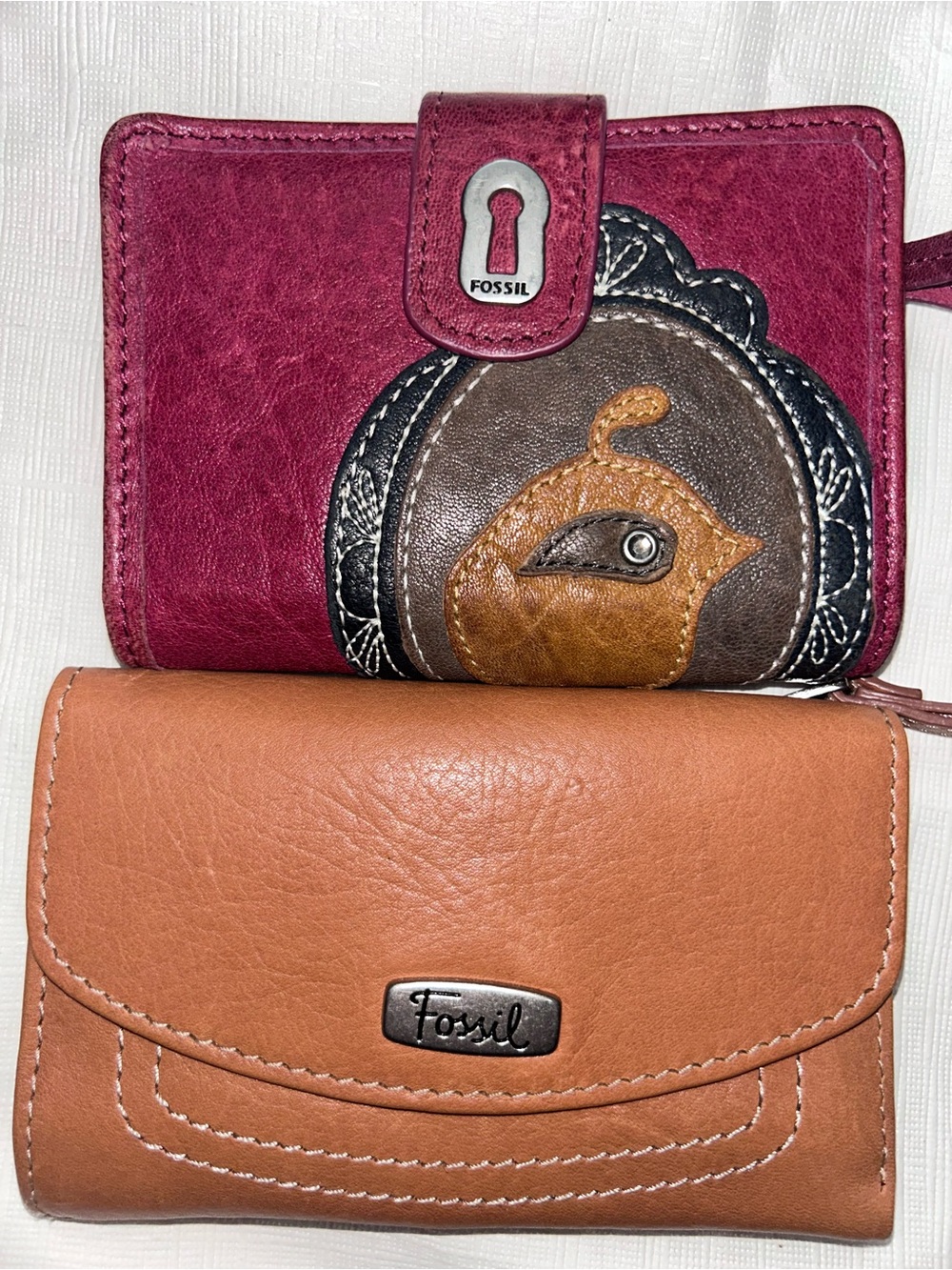Fossil Magenta and Tan Leather Wallet Set vintage
